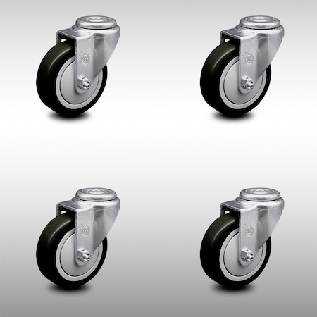 Service Caster 4 Inch SS Black Polyurethane Wheel Swivel Bolt Hole Caster Set SCC-SSBH20S414-PPUB-BLK-4
